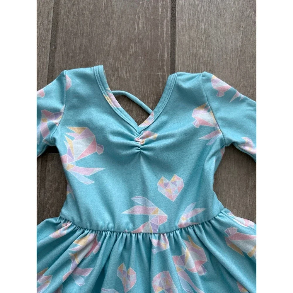 Dot Dot Smile Baby Girls 6-12M Blue Bunny Heart Twirl Dress Strappy Back Soft